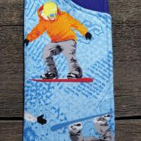 Snowboarder Print Eyeglass Sleeve, Snowboarder Gift, Glasses Pouch, Blue and Multi-color Sunglasses Case