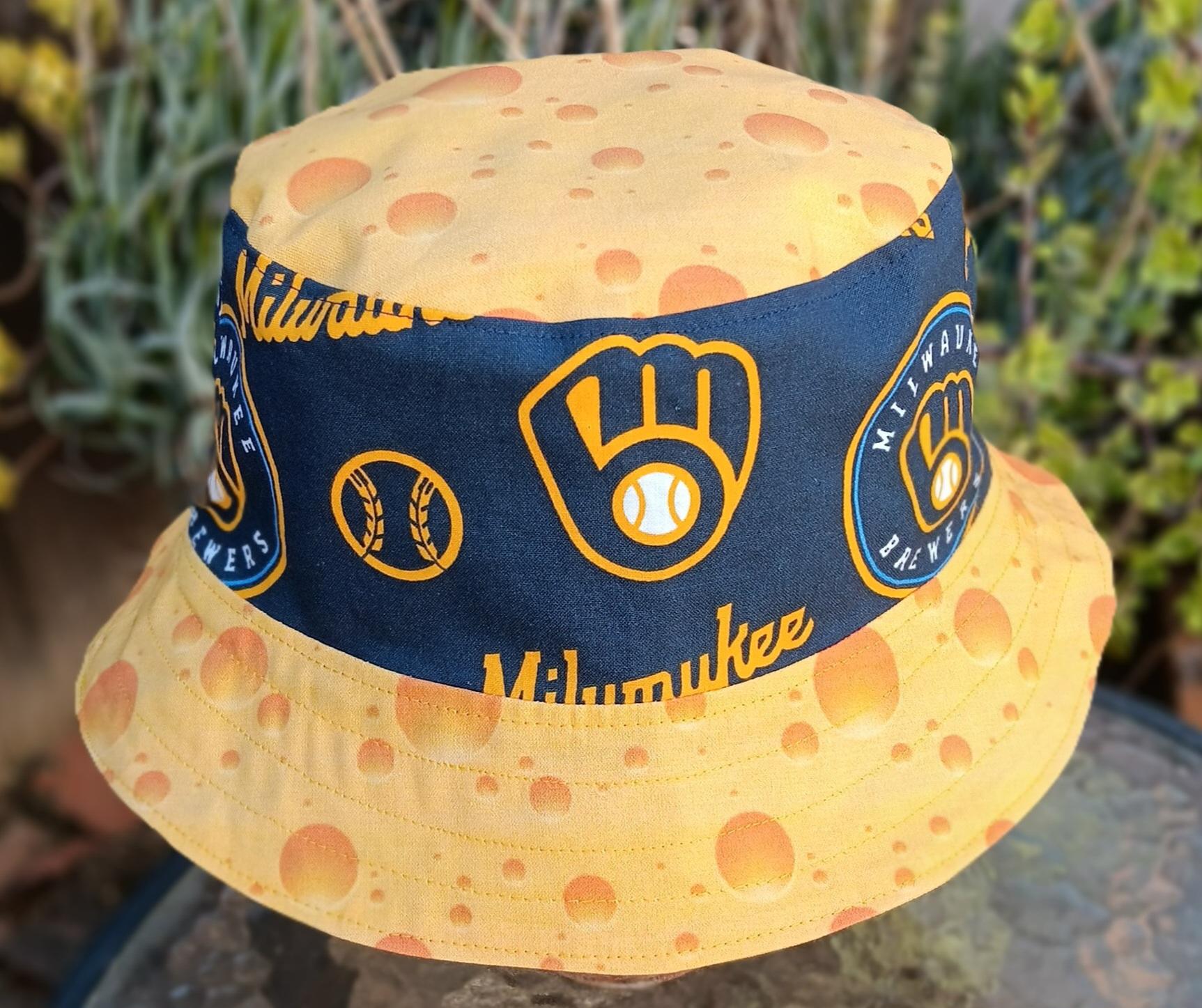 Milwaukee Brewers / Bucks / Badgers / Green Bay Packers Cheese Bucket Hat, Handmade, Reversible, Sizes up to 4XL, floppy hat, Wisconsin cheesehead, football, basketball, baseball
