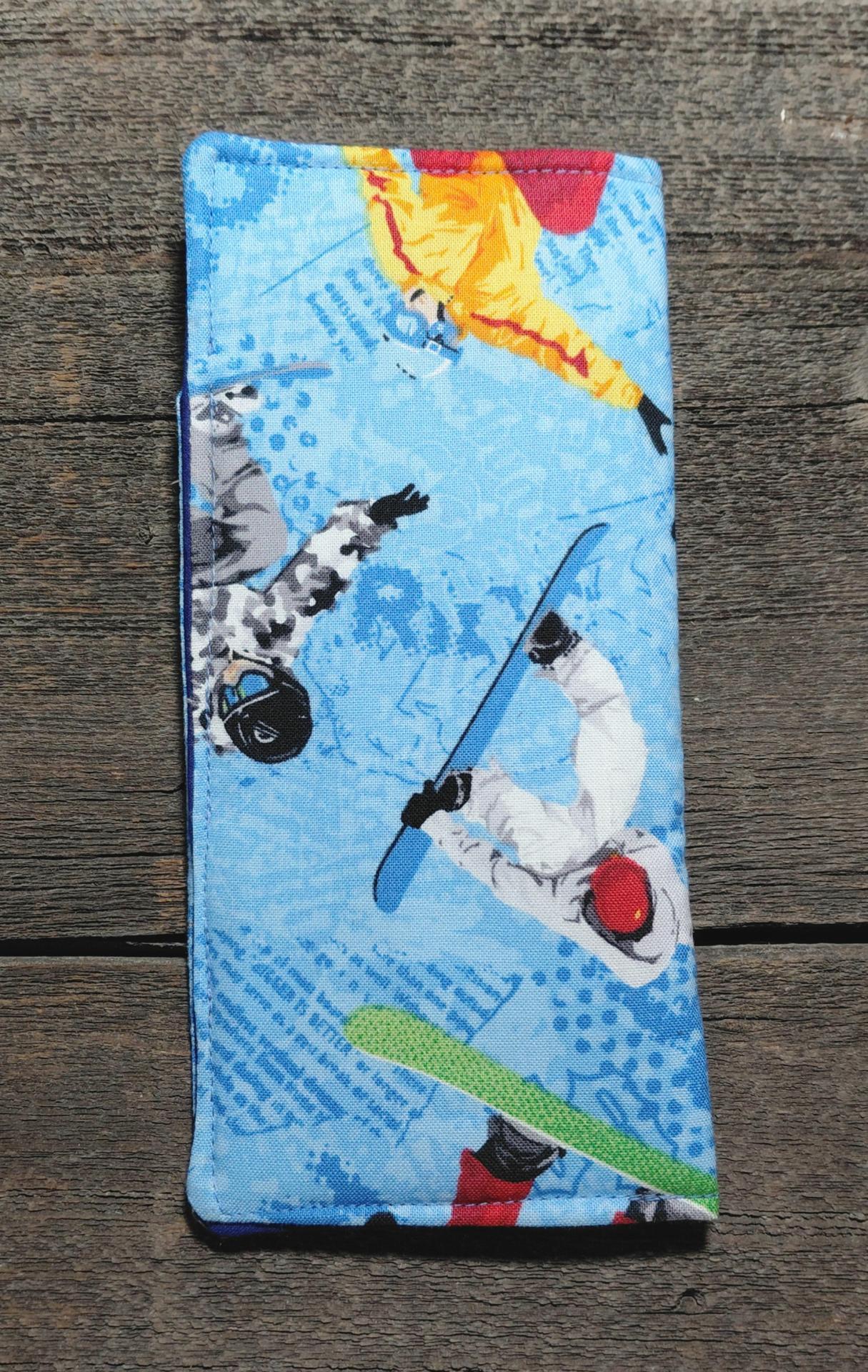 Snowboarder Print Eyeglass Sleeve, Snowboarder Gift, Glasses Pouch, Blue and Multi-color Sunglasses Case