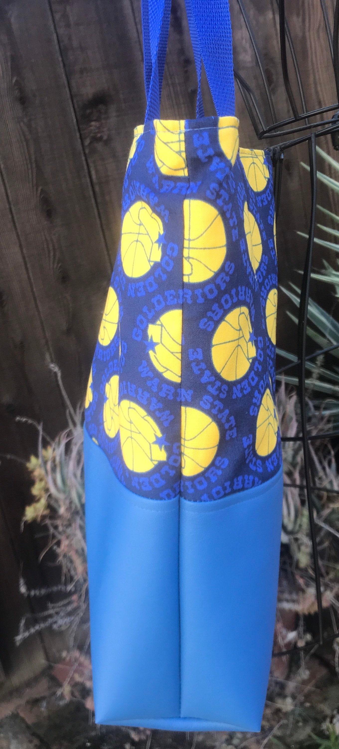Golden State Warriors tote bag, handmade, throwback logo, vinyl bottom, one pocket, shopping market errand bag, GSW basketball
