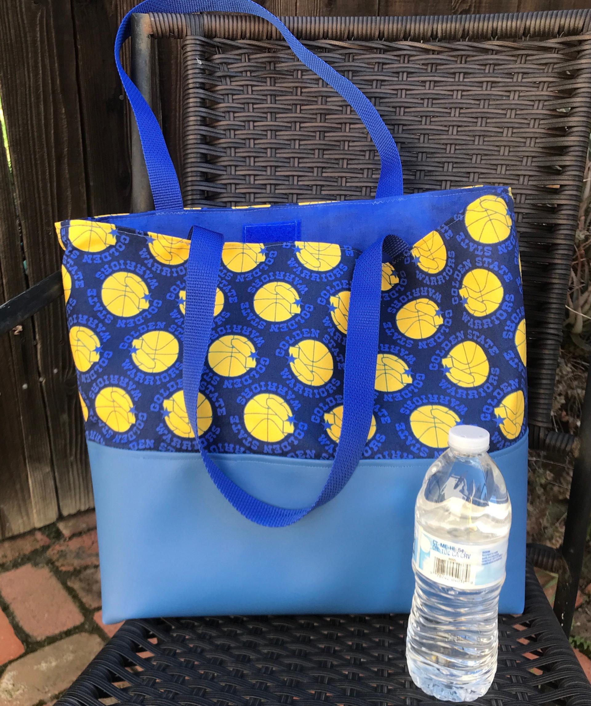 Golden State Warriors tote bag, handmade, throwback logo, vinyl bottom, one pocket, shopping market errand bag, GSW basketball