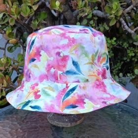 Watercolor Floral Bucket Hat,  Reversible, Tropical Print Floppy hat, Sun Hat, Beach Hat, sizes up to 4XL