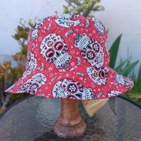 Ohio State University Sugar Skulls Bucket Hat, Handmade, Reversible to Red, Size LARGE, summer hat, fishing hat, floppy hat