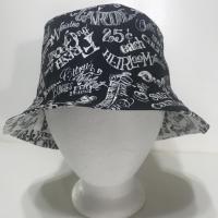 Garden Theme Bucket Hat, Black & White, Reversible Gardening Hat, Sizes up to 4XL, Cotton, Gift for Gardener, Farmers' Market Vegetables