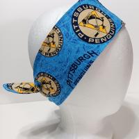 3” wide Pittsburgh Penguins blue throwback headband, self tie, hair tie, pin up style, scarf, bandana, retro style, rockabilly, handmade