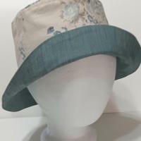 Reversible Floral Bucket Hat, Blue and Beige, neutral color, Sizes up to 4XL, floppy hat, gift for her, ponytail hat, sun hat