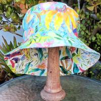 Aqua / White Reversible Watercolor Floral Bucket Hat, Sizes up to 4XL, Hat with Flowers, Sun Hat, Floppy Hat, Tropical Hat, Multicolor