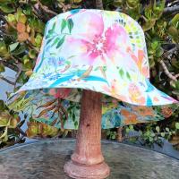 Aqua / White Reversible Watercolor Floral Bucket Hat, Sizes up to 4XL, Hat with Flowers, Sun Hat, Floppy Hat, Tropical Hat, Multicolor