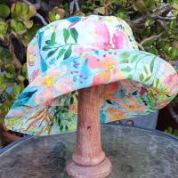 Aqua / White Reversible Watercolor Floral Bucket Hat, Sizes up to 4XL, Hat with Flowers, Sun Hat, Floppy Hat, Tropical Hat, Multicolor
