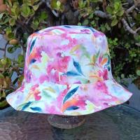 Watercolor Floral Bucket Hat,  Reversible, Tropical Print Floppy hat, Sun Hat, Beach Hat, sizes up to 4XL