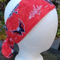3” Wide Washington Capitals Headband, self tie, hair wrap, pin up, hair tie, scarf, retro style, rockabilly, handmade