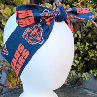 Handmade Chicago Bears headband, 3" wide, self tie, hair tie, pin up style, scarf, bandana