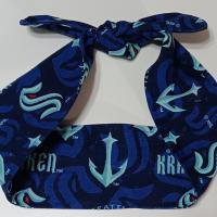 3” Wide Seattle Kraken Headband, handmade, hair wrap, pin up, hair tie, neck scarf, retro style, rockabilly