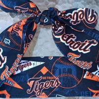 3” Wide Detroit Tigers headband, hair wrap, hair tie, head wrap, pin up style, retro, rockabilly, head scarf, Old English D, handmade