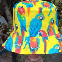 Parrots Macaws Bucket Hat, Unisex Sizes up to 4XL, Sun Hat, Floppy Hat, Tropical Hat, Summer Hat, Ponytail Hat, Bright Yellow