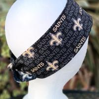 3” Wide New Orleans Saints headband, selft tie, hair wrap, pin up style, scarf, bandana, retro style, rockabilly, handmade, Louisiana, black