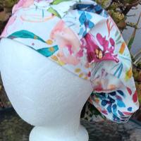 Bouffant Reversible Watercolor Floral scrub cap, adjustable, nurse, technician, doctor, food service, handmade
