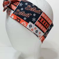 3” Wide Detroit Tigers headband, Christmas winter theme, handmade, self-tie, hair tie, head scarf, pin up style, hair wrap, retro style