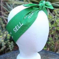 3” Wide SELL headband, self tie, kelly green, SELL THE TEAM, Oakland baseball, pin up style, scarf, bandana, hat band, handmade