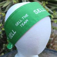 3” Wide SELL headband, self tie, kelly green, SELL THE TEAM, Oakland baseball, pin up style, scarf, bandana, hat band, handmade