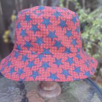 Patriotic Bucket Hat, Red with Blue Stars, Adult Size Large, floppy hat, fishing hat, sun hat, beach hat, patriotic hat, July 4th