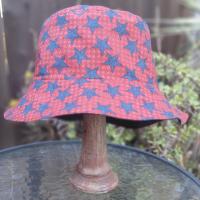 Patriotic Bucket Hat, Red with Blue Stars, Adult Size Large, floppy hat, fishing hat, sun hat, beach hat, patriotic hat, July 4th