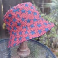 Patriotic Bucket Hat, Red with Blue Stars, Adult Size Large, floppy hat, fishing hat, sun hat, beach hat, patriotic hat, July 4th