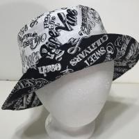 Garden Theme Bucket Hat, Black & White, Reversible Gardening Hat, Sizes up to 4XL, Cotton, Gift for Gardener, Farmers' Market Vegetables