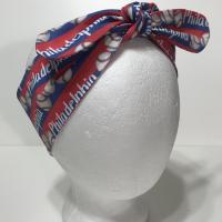 3” wide Philadelphia baseball headband, self tie, hair wrap, headband, pin up style, scarf, hair tie, bandana, retro, rockabilly