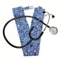 Wide Stethoscope Cover, Blue and White Floral Stethoscope Sleeve for non removable bells, gift for nurse, doctor, veterinarian, student