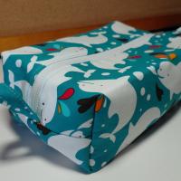 Boxy Zipper Pouch Cosmetic Bag, White Whales, Baby Shower Gift, Children's Print, Gift for Whale Lover