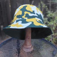 Camouflage Bucket Hat, Green, Yellow and White, Sizes up to 4XL, floppy hat, fishing hat, sun hat, beach hat, vacation hat, summer hat