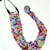 Wide Stethoscope Cover, Bright Multicolor Confetti Print, Stethoscope sleeve for non removable bells, gift for nurse, doctor, veterinarian, student