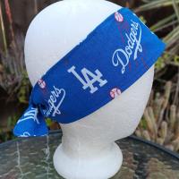 3” Wide LA Dodgers headband, self tie, handmade, hair tie, scarf, pin up style, hair wrap, retro style, rockabilly