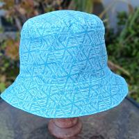 Geometic "F*ck" Print Bucket Hat, Reversible to Turquoise Blue, Size up to XXL, summer hat, sun hat, floppy hat, funny sassy gift for friend, adult gift