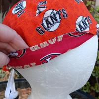 Toggle Cord Lock Reversible SF 49ers & Giants scrub cap, adjustable, for nurse, dentist, technician, food service, handmade
