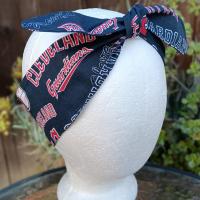 3” wide Cleveland Guardians self tie fabric headband, handmade, hair tie, hair wrap, pin up style, scarf, bandana, rockabilly style