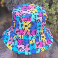 Music Theme Bucket Hat, Multicolor, Musical Notes, Reversible, Sizes up to 4XL, band hat, fishing hat, sun hat