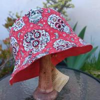 Ohio State University Sugar Skulls Bucket Hat, Handmade, Reversible to Red, Size LARGE, summer hat, fishing hat, floppy hat