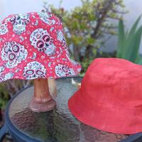 Ohio State University Sugar Skulls Bucket Hat, Handmade, Reversible to Red, Size LARGE, summer hat, fishing hat, floppy hat