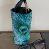 Peacock Print Eyeglasses Holder, Glasses Stand, Glasses Holder, Mom Gift, Weighted Stand-up Glasses Pouch, Peacock Lover Gift