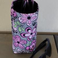 Pink & Grey Floral Eyeglasses Holder, Floral Glasses Stand, Glasses Holder, Mom Gift, Weighted Stand-up Glasses Pouch, Flower Lover Gift