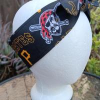 3” wide Pittsburgh Pirates headband, handmade, self tie, pin up style, hair tie, head scarf, bandana, retro style, hat band, rockabilly