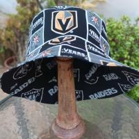 Las Vegas Raiders / Golden Knights Bucket Hat, Handmade, Reversible, Sizes up to 4XL, Cotton, fishing hat, ponytail option, sun hat, floppy hat