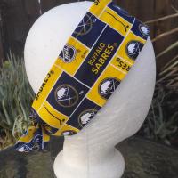 Buffalo Sabres headband, handmade, 3" wide, self tie, hair wrap, pin up style, scarf, hockey
