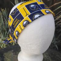 Buffalo Sabres headband, handmade, 3" wide, self tie, hair wrap, pin up style, scarf, hockey