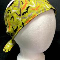 3” Wide Flying Bats headband for Halloween, green, self tie, hair wrap, pin up style, hair tie, hat scarf, hat band