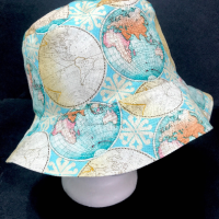 Map Theme Bucket Hat, Reversible, World Travel, Geography, Tourist Hat, Cruise Hat, Traveler Gift, Cartography, ponytail hat, up to 4XL