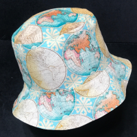 Map Theme Bucket Hat, Reversible, World Travel, Geography, Tourist Hat, Cruise Hat, Traveler Gift, Cartography, ponytail hat, up to 4XL