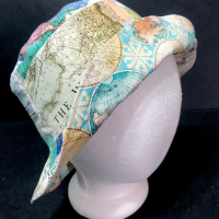 Map Theme Bucket Hat, Reversible, World Travel, Geography, Tourist Hat, Cruise Hat, Traveler Gift, Cartography, ponytail hat, up to 4XL